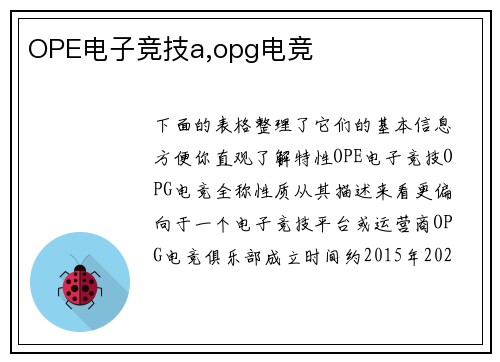 OPE电子竞技a,opg电竞